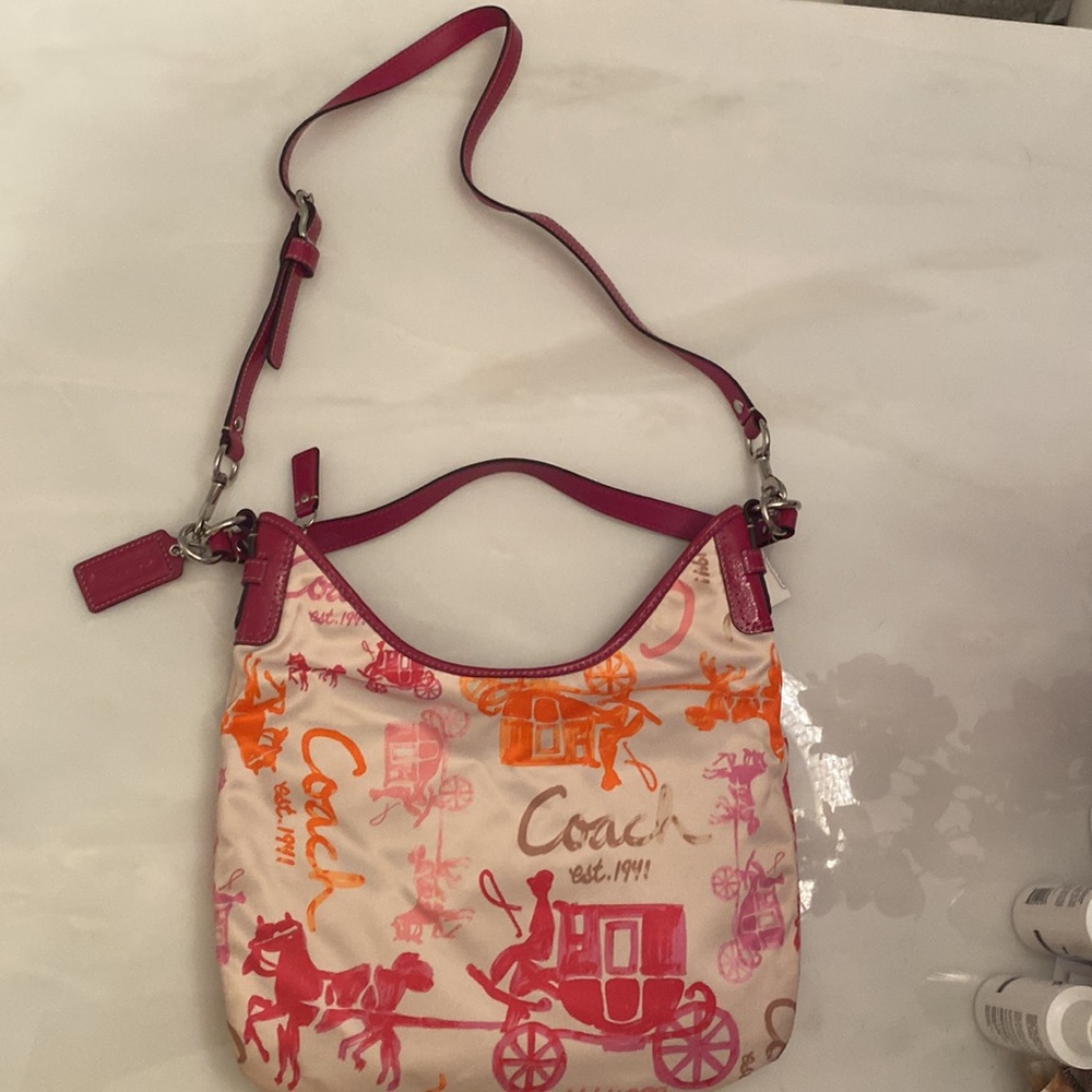 NWT Coach Multicolor Satin Leather Trim Horse and Carriage Crossbody bag - Picture 11 of 14